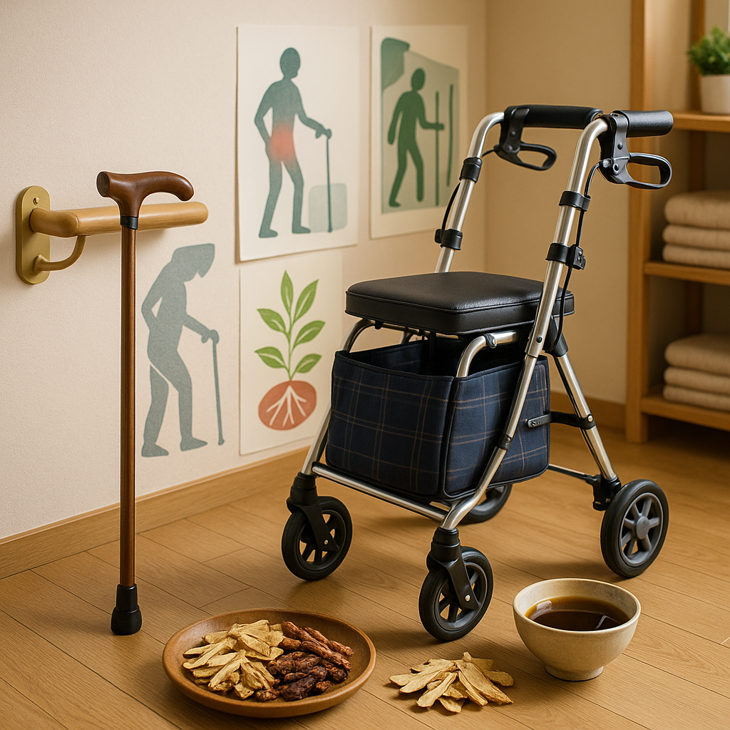 西宮市の皆歩対策:腰痛に手すり・杖・シルバーカーと漢方